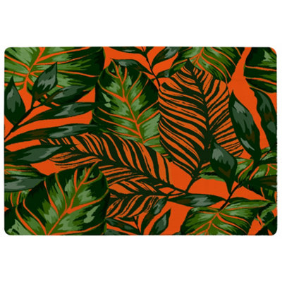 Benjamin Tate Design Green Tropical Leaves On Orange Special Soft Home Rug from B&Q