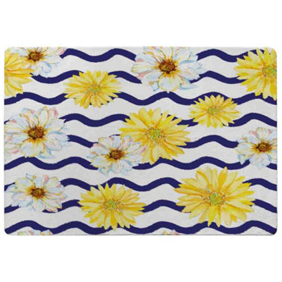 Benjamin Tate Design Bright Yellow Flowers & Zig Zags Special Soft Home Rug from B&Q