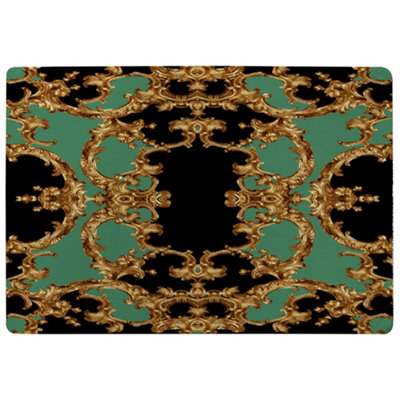 Benjamin Tate Design Black & Green Baroque Special Soft Home Rug from B&Q
