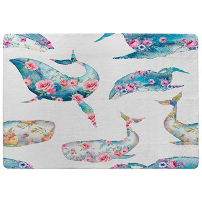 Benjamin Tate Design Whale With Flowers Special Soft Home Rug from B&Q
