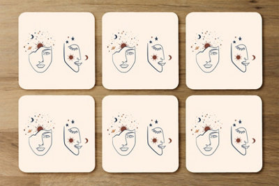 Andrew Lee Line Art Illustration With Mystical And Celestial Elements Like StarsMoonSun And Planets (Coaster) / Default Title from B&Q