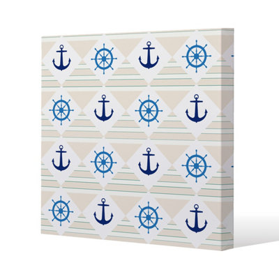 Andrew Lee Nautical Elements On Striped Background (Canvas Print) / 101 X 101 X 4Cm from B&Q