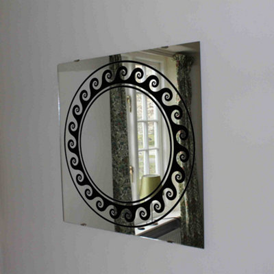 B&Q -  Black Circle Frame With Running Wave (Mirror Art Print) / 31Cm X 31Cm