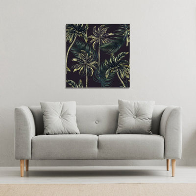 B&Q -  Green Palm On Black (Canvas Print) / 101 X 101 X 4Cm