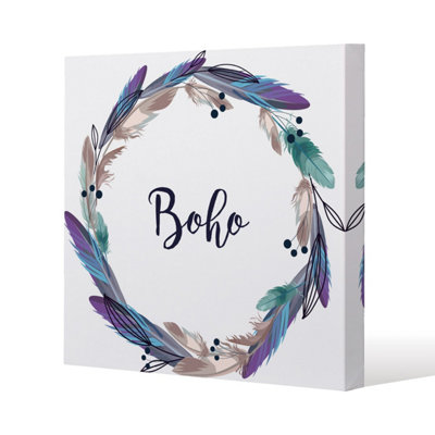 Andrew Lee Boho Style Wreath Feathers (Canvas Print) / 101 X 101 X 4Cm from B&Q