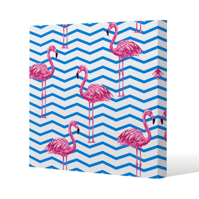 Andrew Lee Flamingo & Blue Geometric Lines (Canvas Print) / 101 X 101 X 4Cm from B&Q