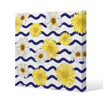 Andrew Lee Bright Yellow Flowers & Zig Zags (Canvas Print) / 101 X 101 X 4Cm from B&Q