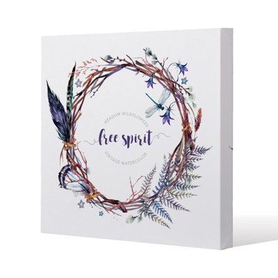 Andrew Lee Watercolor Boho Wreath (Canvas Print) / 101 X 101 X 4Cm from B&Q