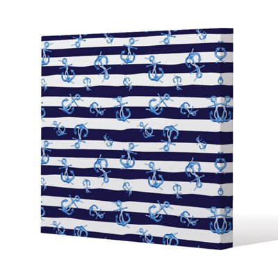 Andrew Lee Blue Anchors On Navy Striped Background (Canvas Print) / 101 X 101 X 4Cm from B&Q