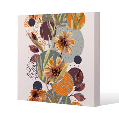 Andrew Lee Orange Geometric With Flowers (Canvas Print) / 101 X 101 X 4Cm from B&Q