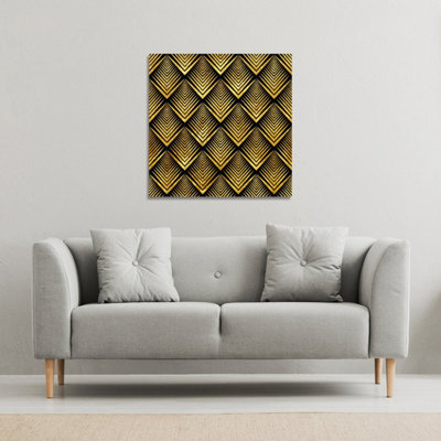 Andrew Lee Golden Geometric Flower Pattern (Canvas Print) / 101 X 101 X 4Cm from B&Q
