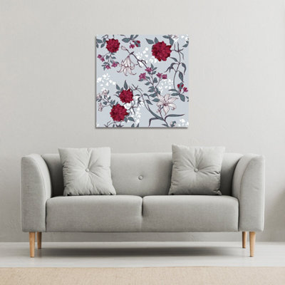 B&Q -  Red & White Winter Floral (Canvas Print) / 101 X 101 X 4Cm