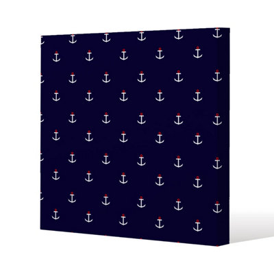Andrew Lee White & Red Anchors On Navy (Canvas Print) / 101 X 101 X 4Cm from B&Q