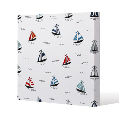 Andrew Lee Red & Blue Sailboats (Canvas Print) / 101 X 101 X 4Cm from B&Q