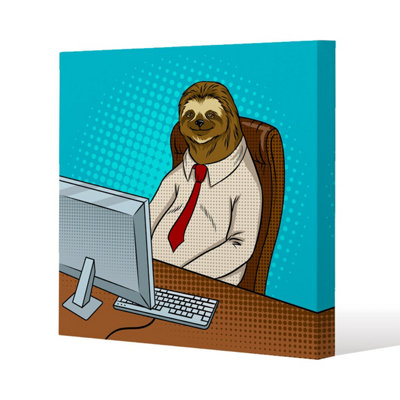 Andrew Lee Sloth Animal Office Worker Pop Art Retro (Canvas Print) / 101 X 101 X 4Cm from B&Q