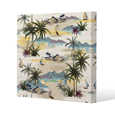 Andrew Lee Palm & Sailboats (Canvas Print) / 101 X 101 X 4Cm from B&Q