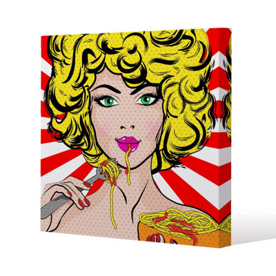 Andrew Lee Pop Art Young Woman Eating Spaghetti (Canvas Print) / 101 X 101 X 4Cm from B&Q