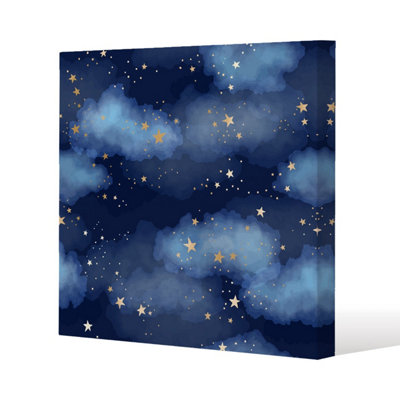 Andrew Lee Dark Blue Sky With Gold Foil Constellations (Canvas Print) / 101 X 101 X 4Cm from B&Q