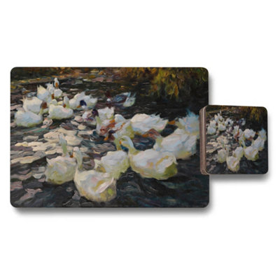 B&Q -  Impressionist Swans On Water Placemat And Coaster Set