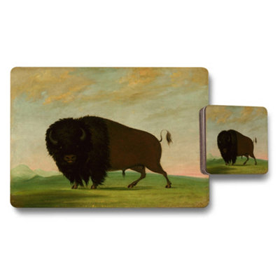 B&Q -  Bison Themed Placemat And Coaster Set Rustic Farmhouse Decor