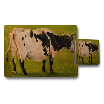 B&Q -  Cow Art Placemat And Coaster Set With Green Pasture Scene