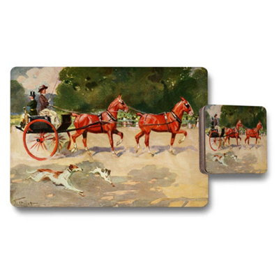 Benjamin Tate Design Vintage Horse Carriage Painting Placemats And Coasters Set from B&Q