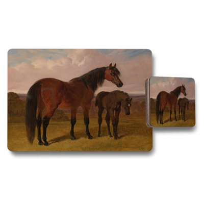 B&Q -  Horse And Foal Placemat And Coaster Set With Rustic Field Art