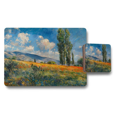 Benjamin Tate Design Field Of Poppies Landscape Placemat And Coaster Set