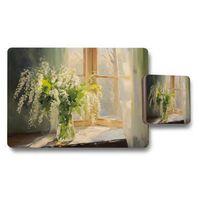Benjamin Tate Design Impressionist Floral Window Vase Placemat And Coaster Set from B&Q