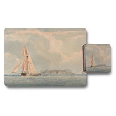 B&Q -  Sailboat Scene Placemat And Coaster Set With Ocean Artwork