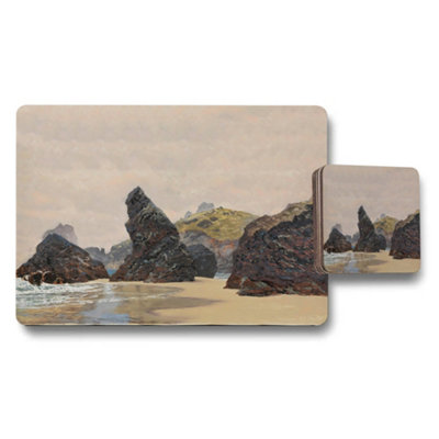 B&Q -  Coastal Rock Formations Beach Scene Placemat And Coaster Set