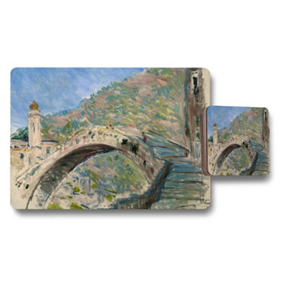 B&Q -  Impressionist Bridge Over River Placemat And Coaster Set