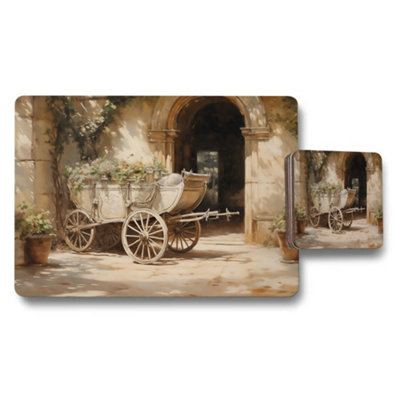 Benjamin Tate Design Vintage Carriage And Garden Scene Placemat Coaster Set from B&Q
