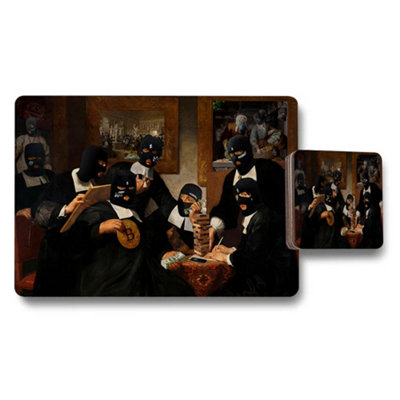 B&Q -  Placemat And Coaster Set Featuring Masked Heist Scene Artwork