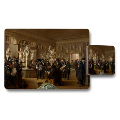 B&Q -  Placemat And Coaster Set Featuring Vintage Painting Scene