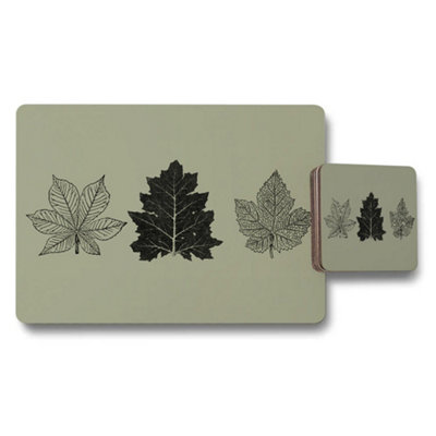 B&Q -  Leaf Pattern Placemat And Coaster Set With Four Leaf Designs