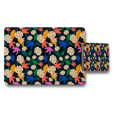 Benjamin Tate Design Colorful Floral Placemat And Coaster Set With Navy Background from B&Q