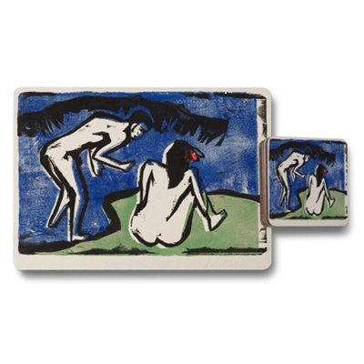 B&Q -  Abstract Blue Figure Placemat And Coaster Set Art Print