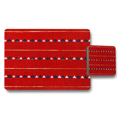 B&Q -  Red Geometric Placemat And Coaster Set With Triangle Pattern
