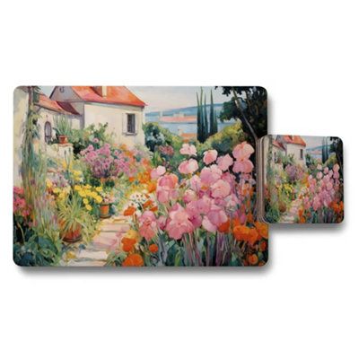 Benjamin Tate Design Floral Garden Placemat And Coaster Set With Colorful Bloom Design from B&Q