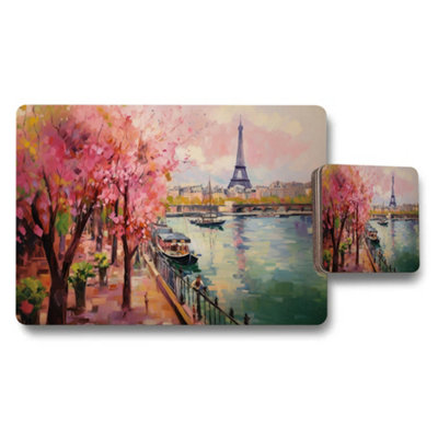 B&Q -  Paris Waterfront Placemat And Coaster Set With Eiffel Tower Scene