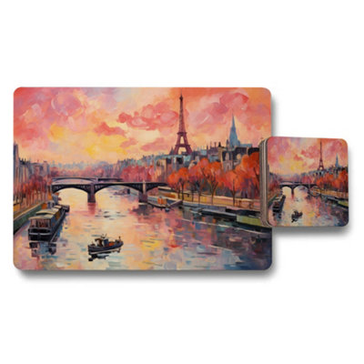 Benjamin Tate Design Paris Sunset River Seine Placemats And Coasters Set from B&Q