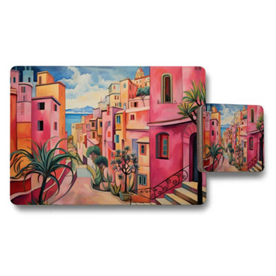 B&Q -  Colorful Mediterranean Village Placemat And Coaster Set