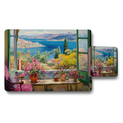 B&Q -  Mediterranean Sea View Placemat And Coaster Set For Dining Table