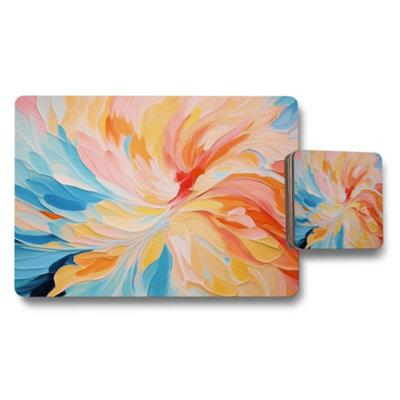 B&Q -  Abstract Swirl Placemats And Coaster Set Multicolor Art For Dining