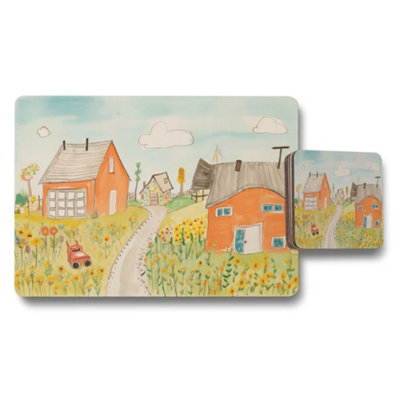 B&Q -  Village Cottage Landscape Placemat And Coaster Set Collection