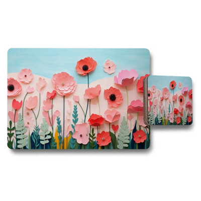 B&Q -  Floral Garden Placemat And Coaster Set With Paper Cut Flowers