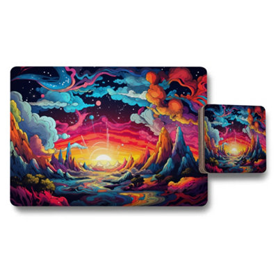 Benjamin Tate Design Vibrant Galactic Landscape Placemat And Coaster Set from B&Q