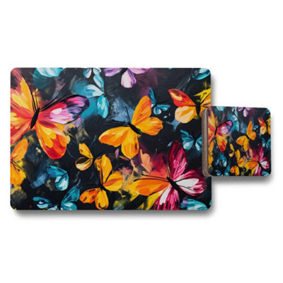 B&Q -  Colorful Butterfly Placemat And Coaster Set With Vibrant Wings