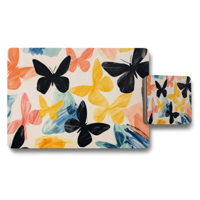 B&Q -  Colorful Butterfly Pattern Placemats And Coaster Set For Dining